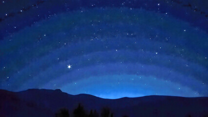 Fototapeta premium Starry night sky over mountain silhouette with captivating blue glow