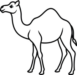 black and white silhouettes of camels in various poses and positions. Some camels are standing