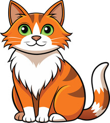 Obraz premium Cute cat concept. Adorable domestic animal sitting. Fluffy tabby brown pet. Lovely kitten stands. Graphic element for website. Cartoon flat vector illustration