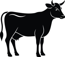 Cow Silhouette icon illustration Vector White Background. Dairy cattle or dairy cow icon