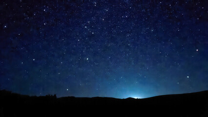 Obraz premium Starry night sky over silhouetted landscape with twinkling stars