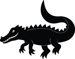 isolated crocodile vector, Crocodiles and Alligators silhouette hand Drawn. Crocodile Silhouette Vector Style illustration white Background