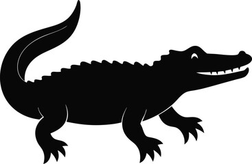 isolated crocodile vector, Crocodiles and Alligators silhouette hand Drawn. Crocodile Silhouette Vector Style illustration white Background