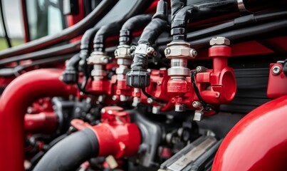 Fototapeta premium Hydraulic valve pipe system in agricultural equipment