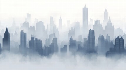 Fototapeta premium Dense smog blankets a sprawling city skyline creating an atmospheric view of urban life and structures. Generative AI