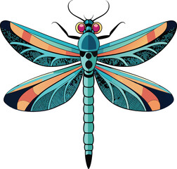 Macro shots, showing of eyes dragonfly and wings detail. Dragonfly Line Art Drawing. Minimalistic Black Sketch Linear Design of Beautiful Dragonfly for Wall Art, Poster, Print, Logo, Business Card. 