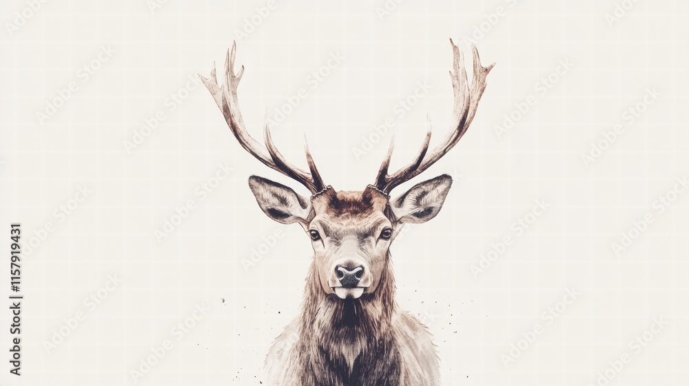 Aufkleber Illustrated deer with elegant branching antlers on a simple background for creative mock up use. Generative AI