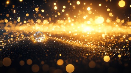 Fototapeta premium A Diamond in the Golden Dust: Luxurious Sparkle and Glamour