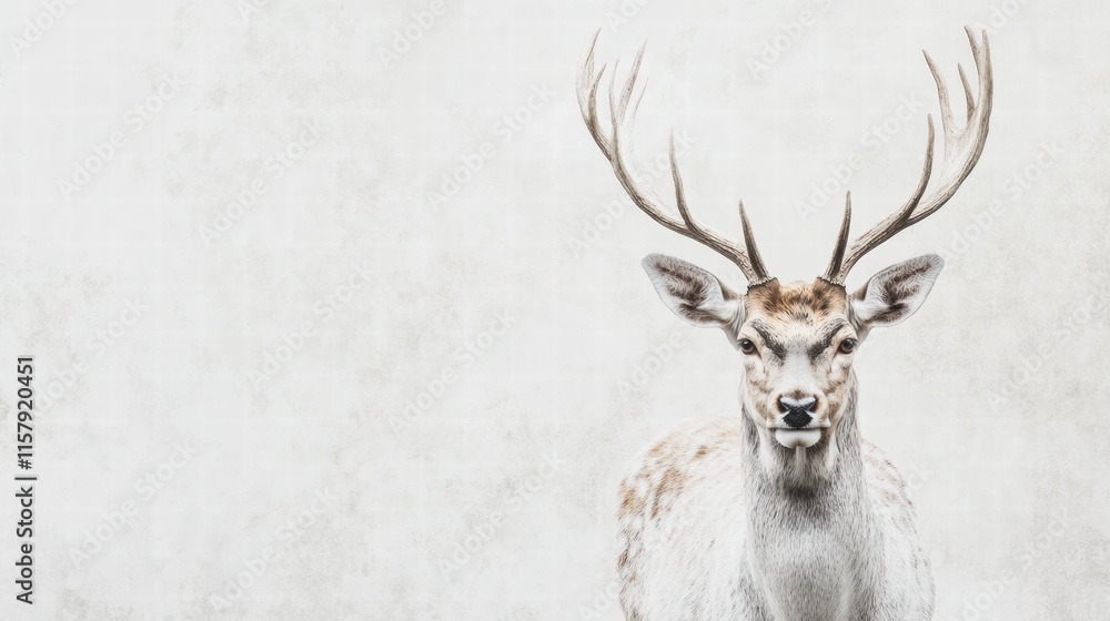 Leinwandbilder Elegant deer with impressive antlers standing in front of a light textured backdrop for mock up and design purposes. Generative AI