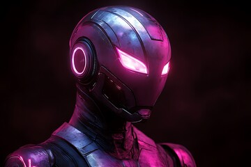Futuristic Cyborg Woman in Neon Pink Armor