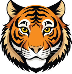 Create a striking tiger face illustration, focusing on the animal's intense gaze, detailed fur patterns.