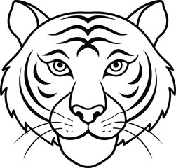 Tiger heads black and white vector. line art shapes of tigers illustration.
