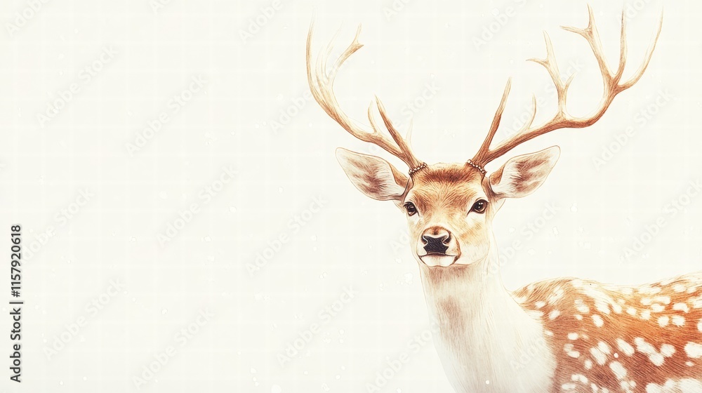 Fototapete elegant illustrated deer with branching antlers and ample copy space suitable for various mock up de