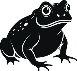 Frogs and toads set of different species in different poses. Different kinds of frogs. Black vector silhouettes