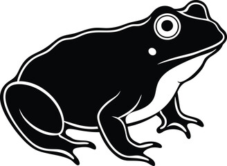 Frogs and toads set of different species in different poses. Different kinds of frogs. Black vector silhouettes