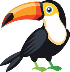 toucan tropical bird with a massive bill and typically brightly colored plumage cartoon animal design flat vector illustration © Bharotray