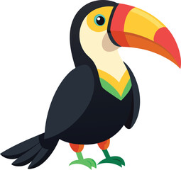 toucan tropical bird with a massive bill and typically brightly colored plumage cartoon animal design flat vector illustration isolated