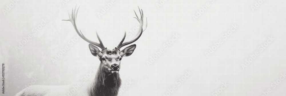 Aufkleber elegant deer with branching antlers standing in misty landscape with ample copy space for creative m
