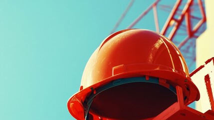 Fototapeta premium Safety Helmet in Outdoor Setting with High Contrast Lighting