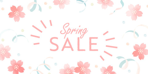 水彩風 桜のスプリングセール背景素材 ( ベクター バナー カード 春 デザイン )
