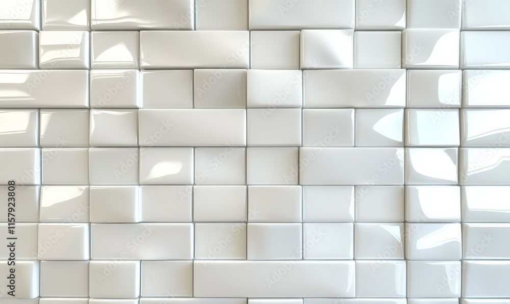 Aufkleber semigloss, futuristic mosaic tiles arranged in the shape of a wall. white, rectangular, blocks stack