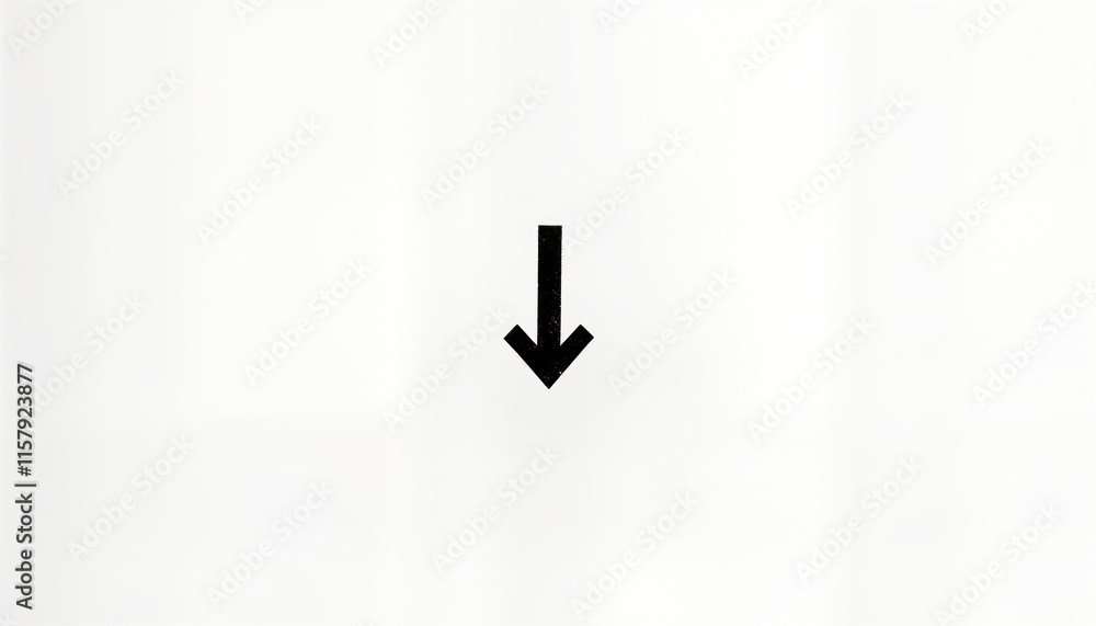 Poster isolated black arrow points downwards on plain white background. simple design. minimalist style. su