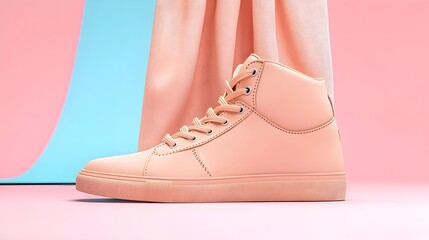 Naklejka premium Stylish pastel high-top sneaker on a colorful background