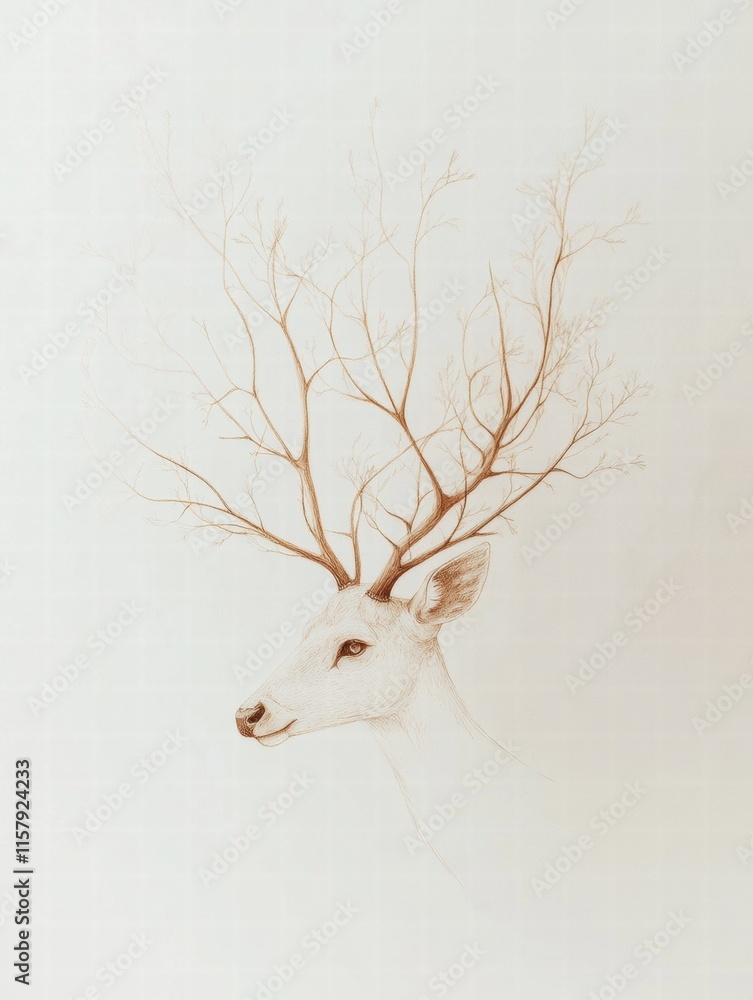 Aufkleber elegant illustrated deer with intricate branching antlers showcasing soft colors and ample copy spac