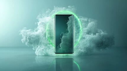 Premium smartphone surrounded by glowing energy loop symbolizing unlimited battery life