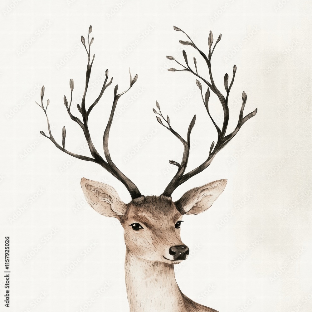 Aufkleber Elegant illustrated deer with intricate branching antlers and ample copy space for creative displays. Generative AI