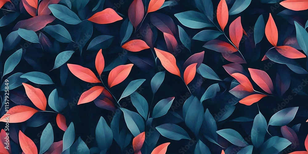 Poster elegant seamless pattern of colorful leaves on a dark background for textile design