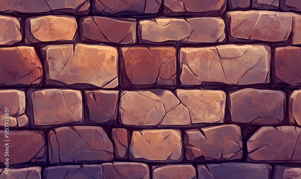 Poster seamless stone wall texture with uneven bricks in warm brown tones. digital art pattern for backgrou