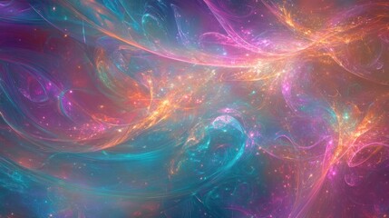 Fototapeta premium Abstract swirling nebula with vibrant colors and glowing particles.