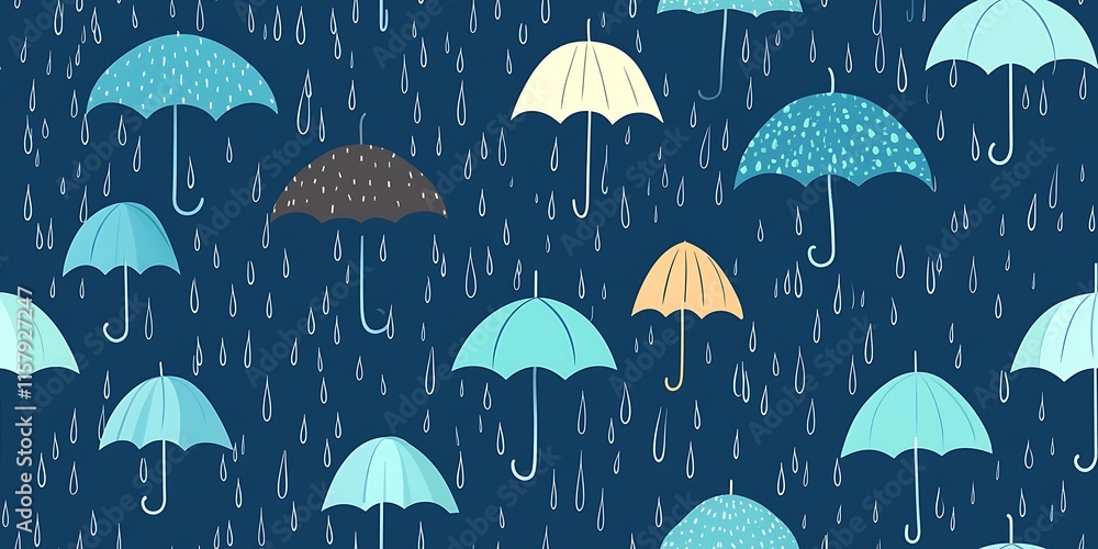 Poster colorful umbrellas create a cheerful seamless repeat pattern on a dark background