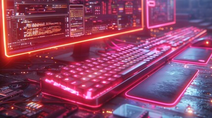 Fototapeta premium Craft a neon collection of computer symbols, featuring glowing monitors