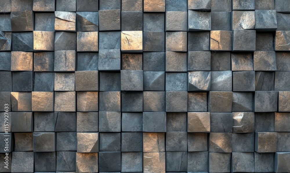 Aufkleber square tiles arranged to create a polished wall. 3d, natural stone background formed from textured b