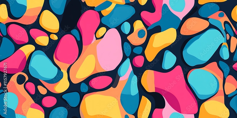 Poster vibrant seamless abstract pattern with colorful shapes on dark background