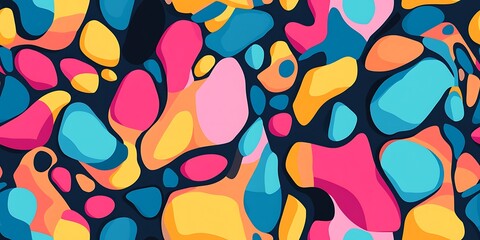 Vibrant seamless abstract pattern with colorful shapes on dark background