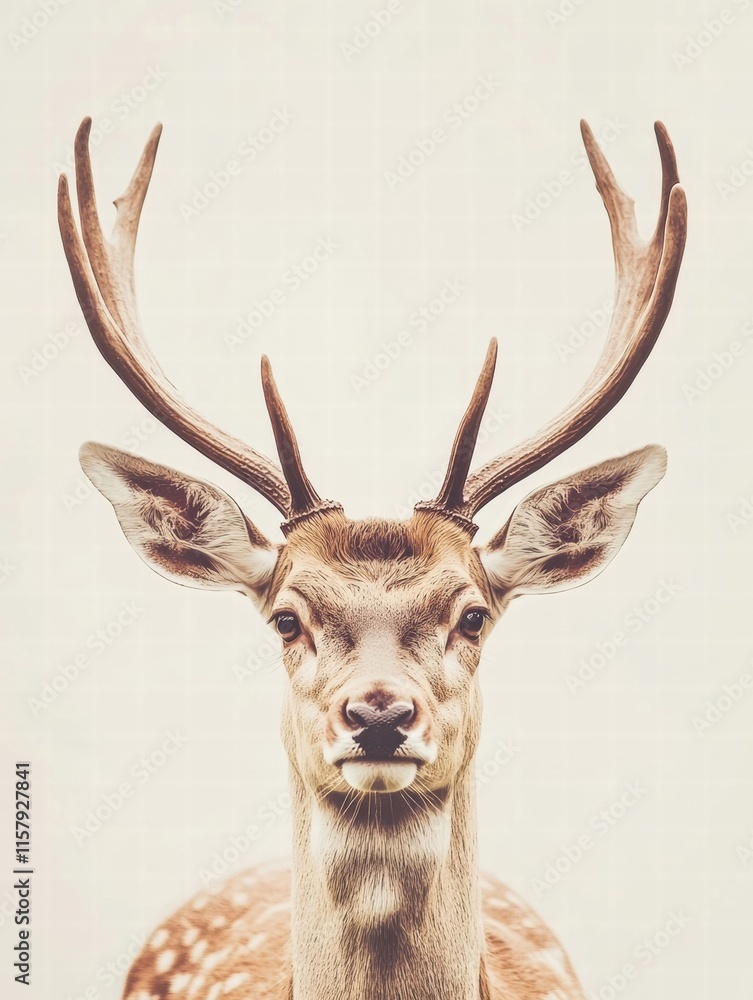 Fototapete elegant deer with impressive branching antlers stands gracefully against a soft backdrop for mock up