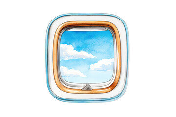 Airplane Window with Blue Sky and Clouds