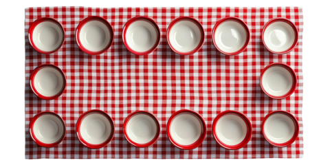 Red and White Checkerboard Table with Bowls Isolated on transparent background