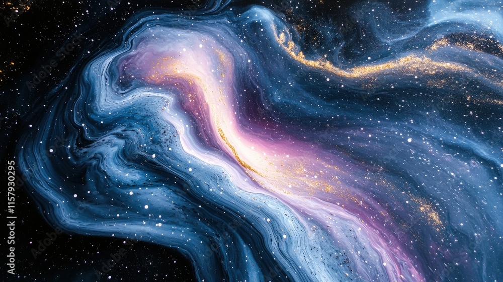 Wall mural cosmic nebula galaxy art space with stars and swirling blues and pinks creating a beautiful and myst