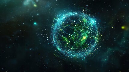 Obraz premium Futuristic glowing Earth in space, digital network.