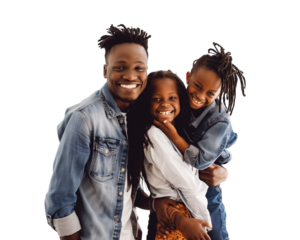 Family father mother son daughter kid studio photo white background