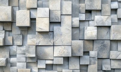 Square, Textured Mosaic Tiles arranged in the shape of a wall. Semigloss, Natural Stone, Blocks stacked to create a 3D block background. 3D Render