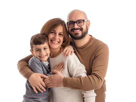 Family father mother son daughter kid studio photo white background