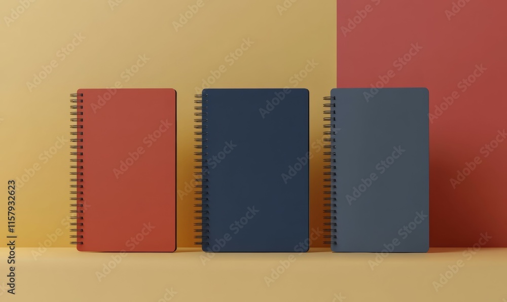 Poster the a4 format spiral binding notebook mockup is rendered in 3d and rendered with three different ang