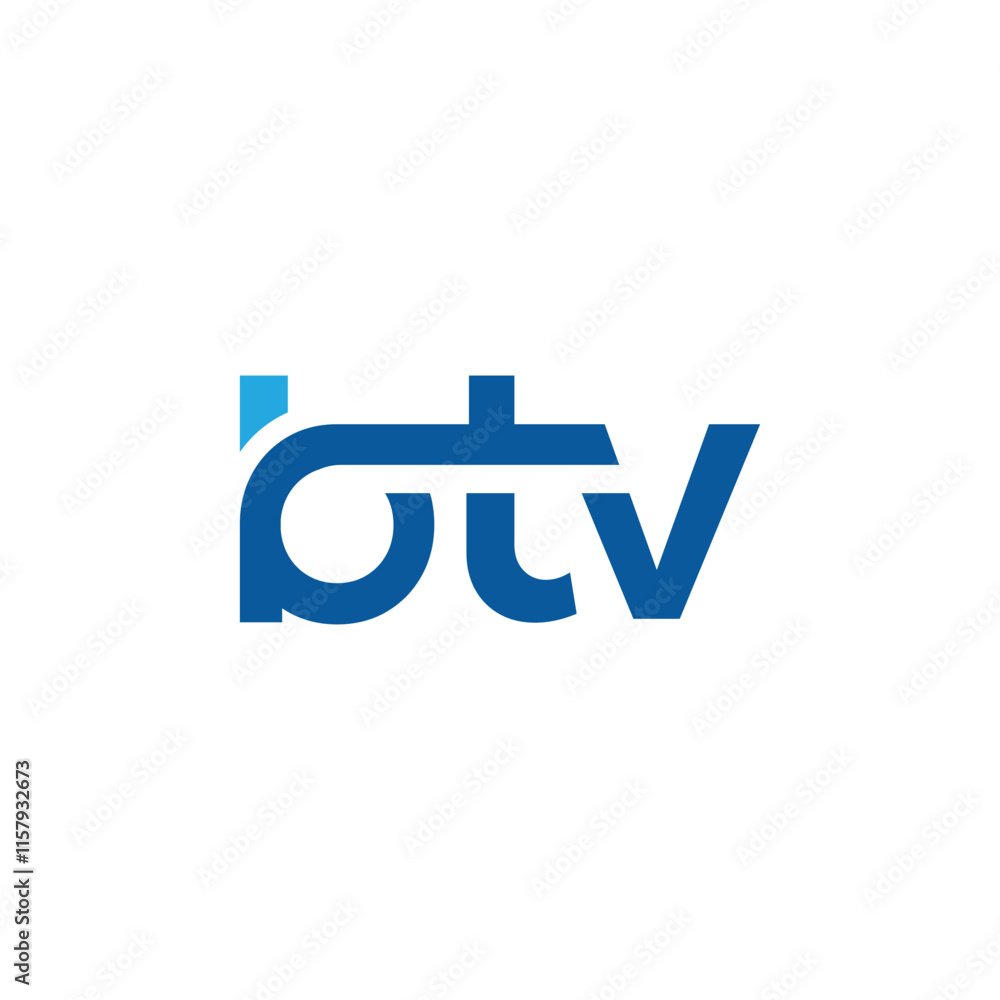 Poster the image shows a flat monogram logo design of an initial letter btv in blue color that looks clean 