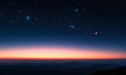 Fototapeta premium Starry sky and sunrise over planets in space: a magnificent view