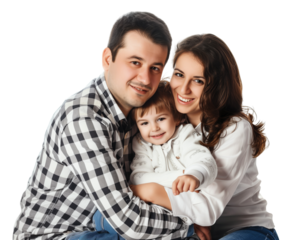 Family father mother son daughter kid studio photo white background